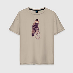 Женская футболка оверсайз Медведь на велосипеде