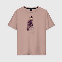 Футболка оверсайз женская Медведь на велосипеде, цвет: пыльно-розовый