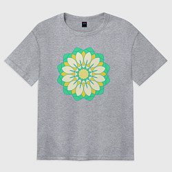 Женская футболка оверсайз Мандала зеленых оттенков