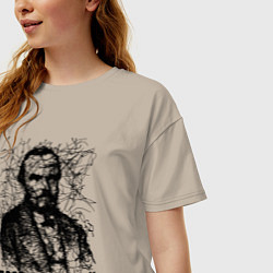 Футболка оверсайз женская Достоевский лайнарт портрет, цвет: миндальный — фото 2