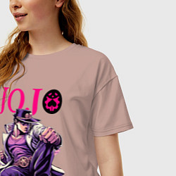 Футболка оверсайз женская Джотаро Куджо - нейросеть, цвет: пыльно-розовый — фото 2
