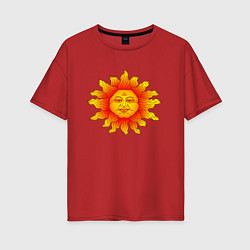 Футболка оверсайз женская Огненное солнце, цвет: красный