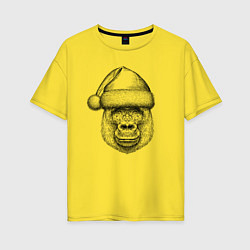 Женская футболка оверсайз Новогодняя горилла в шапке