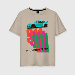 Футболка оверсайз женская Порше 911 спортивный немецкий автомобиль, цвет: миндальный