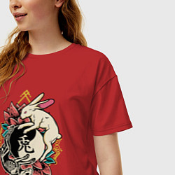 Футболка оверсайз женская Кролики инь ян, цвет: красный — фото 2