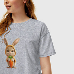Футболка оверсайз женская Веселый заяц - кролик с морковкой, цвет: меланж — фото 2