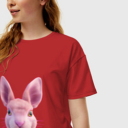 Футболка оверсайз женская Розовый заяц - портрет кролика, цвет: красный — фото 2