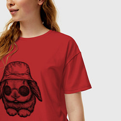 Футболка оверсайз женская Зайчишка в панаме, цвет: красный — фото 2