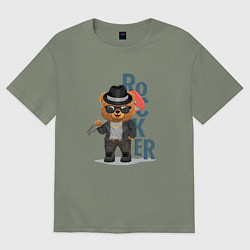 Футболка оверсайз женская Плюшевый медвежонок рокер, цвет: авокадо