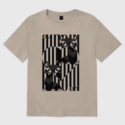 Футболка оверсайз женская Чёрные коты на чёрном сердце, цвет: миндальный