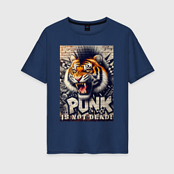 Футболка оверсайз женская Cool tiger - punks not dead, цвет: тёмно-синий