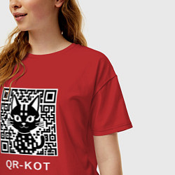 Футболка оверсайз женская QR-кот, цвет: красный — фото 2