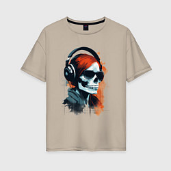 Футболка оверсайз женская Grunge redhead girl skull, цвет: миндальный