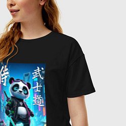 Футболка оверсайз женская Panda samurai - bushido ai art, цвет: черный — фото 2