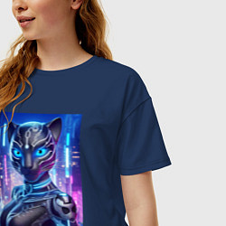 Футболка оверсайз женская Cyber panter - ai art fantasy, цвет: тёмно-синий — фото 2