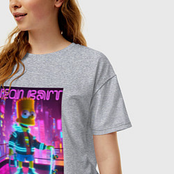 Футболка оверсайз женская Neon Bart - with skateboard ai art fantasy, цвет: меланж — фото 2