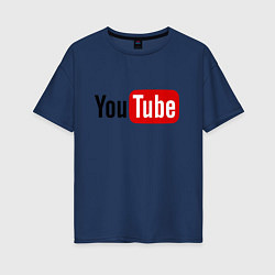 Футболка оверсайз женская You tube logo, цвет: тёмно-синий