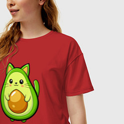 Футболка оверсайз женская Авокадо кот мем, цвет: красный — фото 2