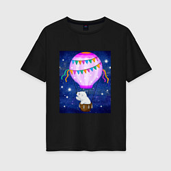 Женская футболка оверсайз Белый медведь на воздушном шаре
