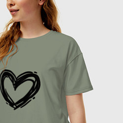 Футболка оверсайз женская Черное сердце, цвет: авокадо — фото 2
