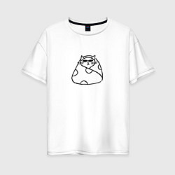 Женская футболка оверсайз Серьезный деловой кот в пледе и очках