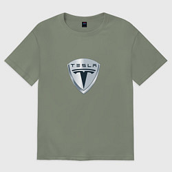 Женская футболка оверсайз Tesla logo