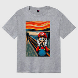 Футболка оверсайз женская Марио кричит - мем нейросеть, цвет: меланж