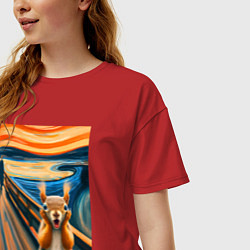 Футболка оверсайз женская Белка кричит - мем нейросеть, цвет: красный — фото 2