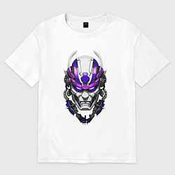 Женская футболка оверсайз Фиолетовый киберпанк самурай