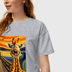 Футболка оверсайз женская Жираф кричит - мем нейросеть, цвет: меланж — фото 2