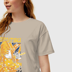 Футболка оверсайз женская Клинок, рассекающий демонов Зеницу с катаной, цвет: миндальный — фото 2