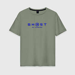 Женская футболка оверсайз Ghost of tsushima blue logo