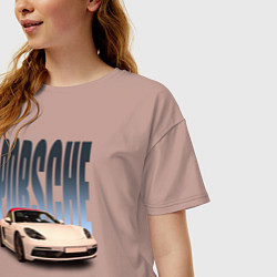 Футболка оверсайз женская Porsche 911 Turbo винтажный немецкий автомобиль, цвет: пыльно-розовый — фото 2