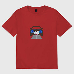 Футболка оверсайз женская Собака машина, цвет: красный