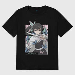 Футболка оверсайз женская Клинок рассекающий демонов Канао Цуюри квадрат, цвет: черный
