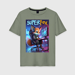Женская футболка оверсайз Super fox gamer - ai art fantasy