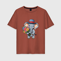 Женская футболка оверсайз Слон в шляпе