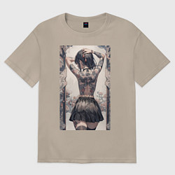 Футболка оверсайз женская Татуированная спина девушки, цвет: миндальный