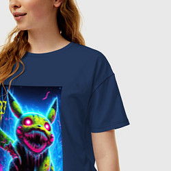 Футболка оверсайз женская Pikachu - nightmare ai art fantasy, цвет: тёмно-синий — фото 2