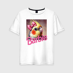 Женская футболка оверсайз Смешной попугай кокетка с розовым бантиком барби