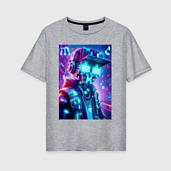 Женская футболка оверсайз Minecraft and Cyberpunk collaboration - ai art neo