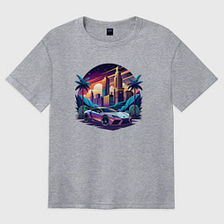 Футболка оверсайз женская Автомобиль в ночном городе, цвет: меланж