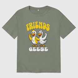 Футболка оверсайз женская Гуси два веселых друга, цвет: авокадо