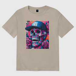 Женская футболка оверсайз Череп в бейсболке - граффити