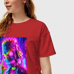 Футболка оверсайз женская Cyber skeleton of Bart Simpson - neon glow, цвет: красный — фото 2