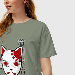 Футболка оверсайз женская Маска кицунэ - клинок рассекающий демонов, цвет: авокадо — фото 2