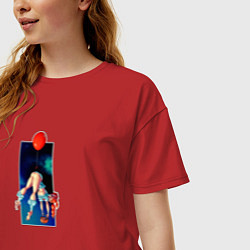 Футболка оверсайз женская Девушка летит на шаре, цвет: красный — фото 2