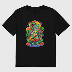 Футболка оверсайз женская Крокодил играет на гитаре жарким летом, цвет: черный