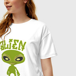 Футболка оверсайз женская Зеленый человечек пришелец, цвет: белый — фото 2