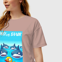 Футболка оверсайз женская Duck vs shark - ai art fantasy, цвет: пыльно-розовый — фото 2